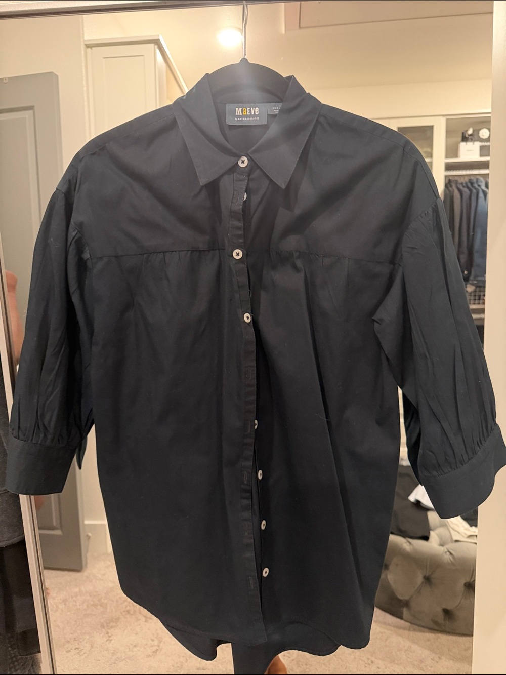 Maeve Black Three-Quarter Sleeve Button-Down Shirt